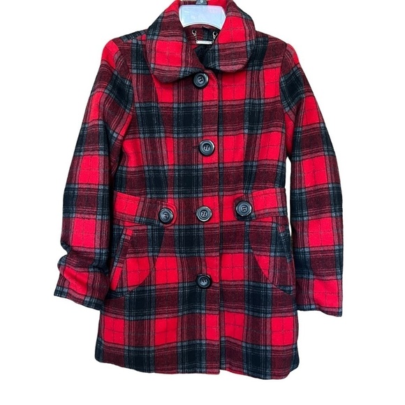 Red Plaid Joujou Lightweight Wool Blend Lined Jacket Womens Size Medium - Picture 3 of 10
